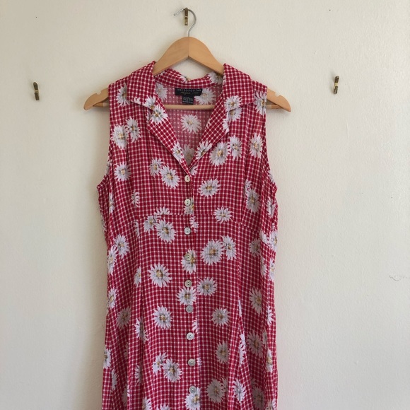 ❤️🌼 Vintage Red Gingham Daisy Picnic Dress 🌼❤️ - Picture 3 of 8